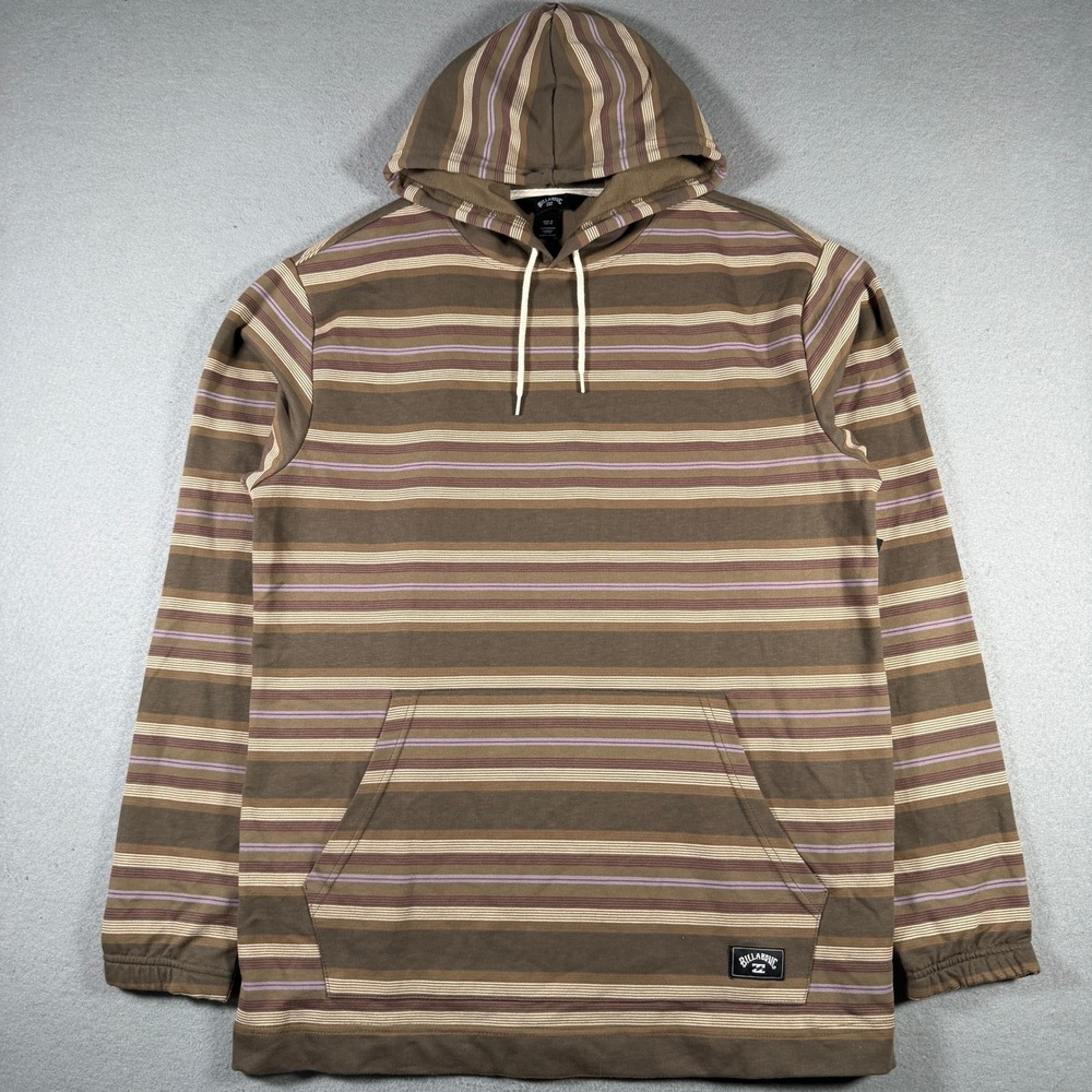 Billabong Andy PO Men XL Striped Hoodie Brown Tan Purple Pullover 24A4102402 NWT